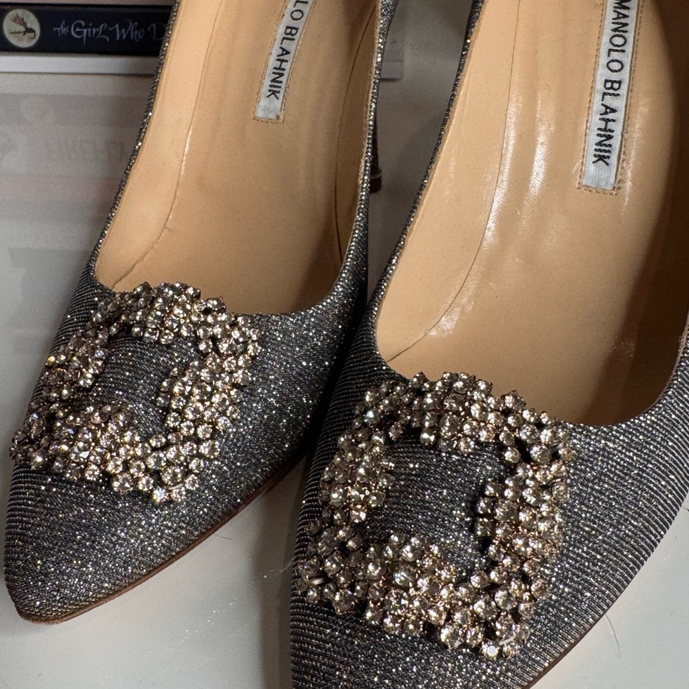 Manolo Blahnik Hangisi 115 Embellish Shimmer Pumps heel